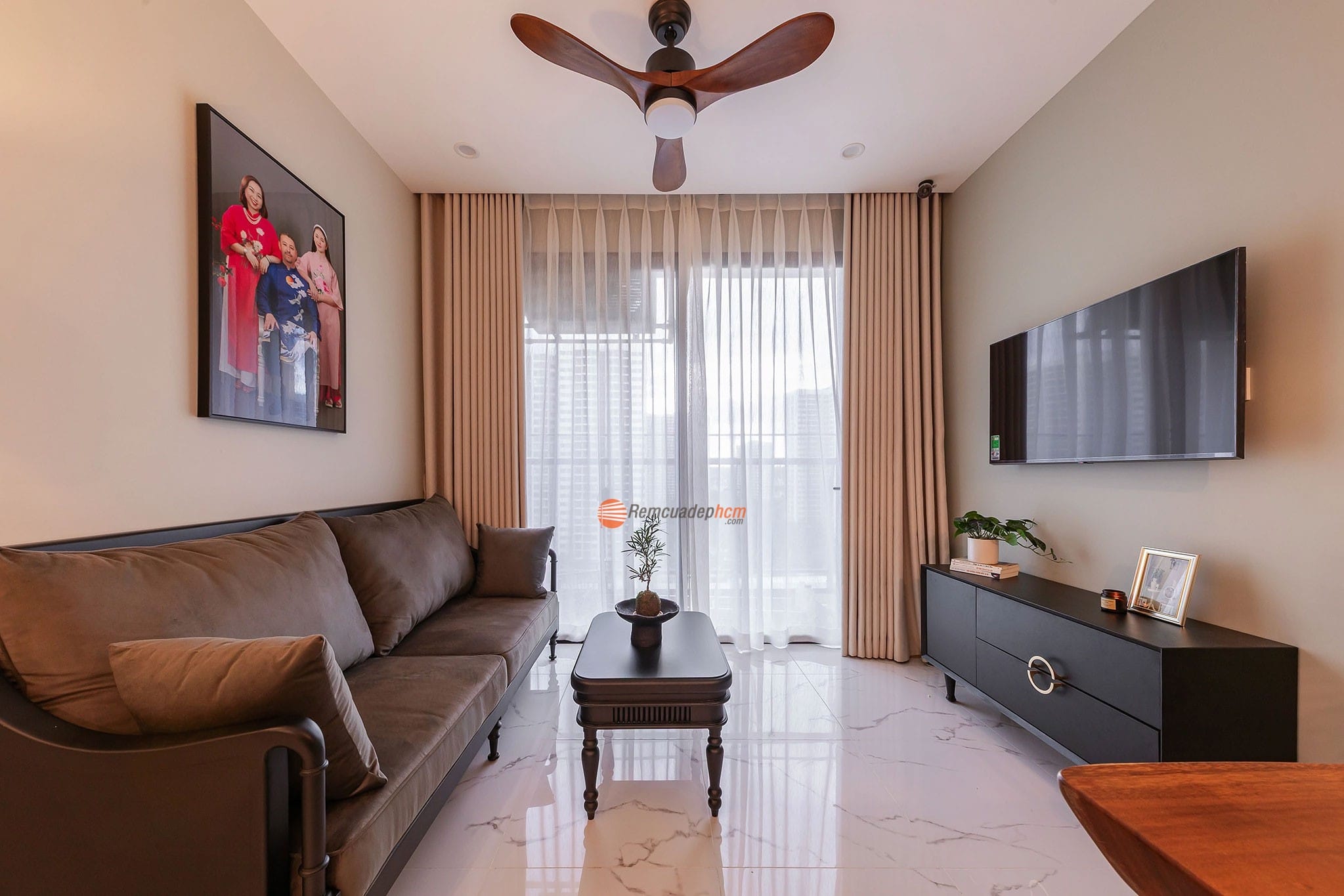 rèm vải che nắng căn hộ chung cư