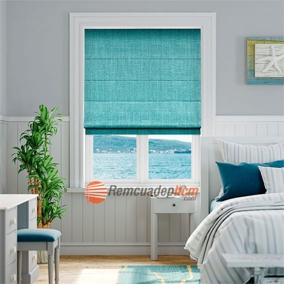 Rèm xếp cửa sổ màu xanh sang trọng